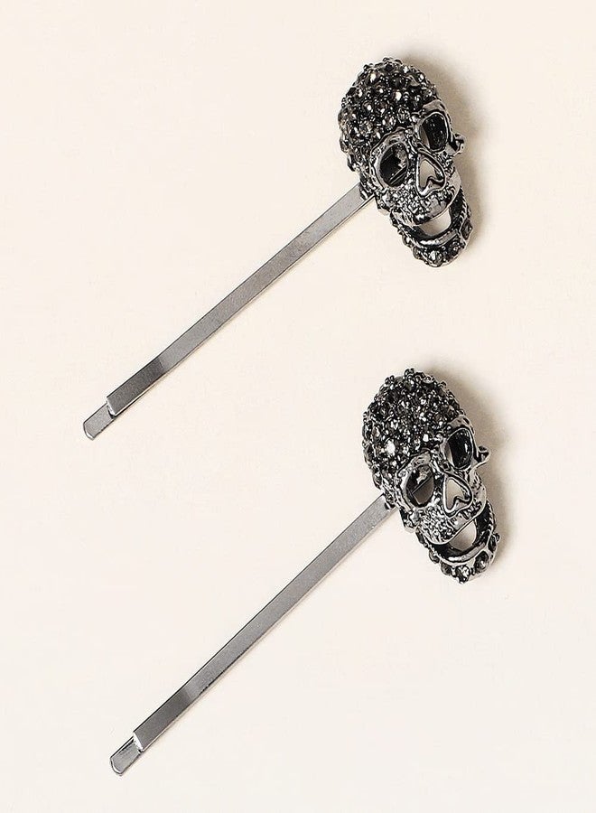 Xerling 2 Pcs Halloween Black Skull Bobby Pins Retro Rhinestone Hair Clips Hairpins Barrettes for Girls Vintage Hair Accessories for Women (Skull) - Image 2
